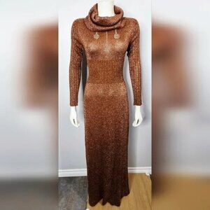 Vintage 70's Wenjilli Metallic Copper Knitted Dress - Size S